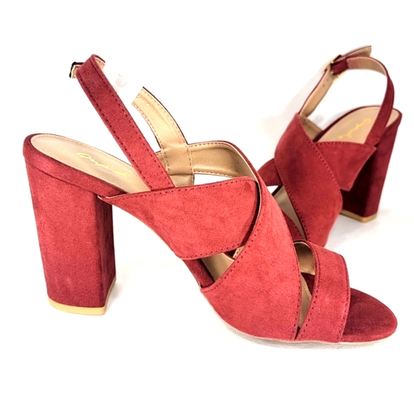 Qupid Scarlett Alona Red Suede, Strappy, Block Heel, Sandal. Women's Size 9M - Picture 3 of 13
